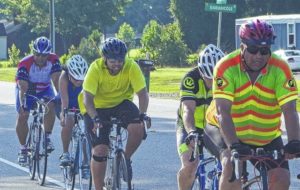 Jaymie Baxley | The Robesonian | Riders participate in last year's Lumbee Homecoming bicycle ride sponsored by the Pembroke Kiwanis Club. This year's ride will kick off at 6:30 a.m. Saturday and is dedicated to Joel Garth Locklear Sr.
