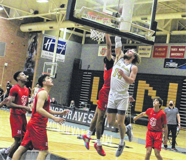 
			
				                                Chris Stiles | The Robesonian
                                UNC Pembroke forward Spencer Levi puts up a shot during Thursday’s scrimmage against Belmont Abbey.
 
			
		