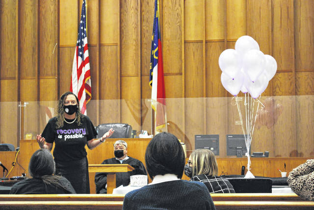 
			
				                                Robeson County District Court Judge Brooke Clark speaks about the effectiveness of treatment courts during the inaugural Robeson County DWI Treatment Court Recovery Celebration on Thursday, which marked the first completion ceremony for participants.
 
			
		