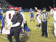 Former Red Springs coach Lawrence Ches celebrates during the Red Devils’ win over Whiteville in 2019. Ches resigned Tuesday as the Red Devils’ head coach.
                                 The Robesonian file photo