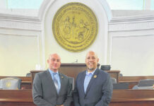 
			
				                                Lumbee Tribal Chairman John Lowery, right, stands recently with State Sen. Danny Britt during a visit that included meetings with multiple lawmakers. During the visit, Lowery was recognized during the North Carolina House’s Annual meeting and in the North Carolina Senate.
                                 Courtesy photo | Lumbee Tribe of N.C. 

			
		