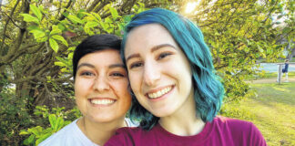 
			
				                                This Aug. 15 photo shows El Johnson, right, with her girlfriend, Sara Goodie, in Austin, Texas. Johnson has decided not to bear children, though she hasn’t ruled out adoption.
                                 El Johnson via AP

			
		