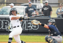 
			
				                                UNC Pembroke’s Marijo Wilkes swings during a game last year against Catawba. The Braves opened the 2023 season Friday.
 
			
		