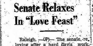 
			
				                                An Associated Press story published in the March 18, 1941 Robesonian describing a lighthearted moment among members of the state government wherein gifts were exchanged and what was described as a humorous speech delivered.
                                 Courtesy photo | North Carolina Digital Newspaper Archive

			
		