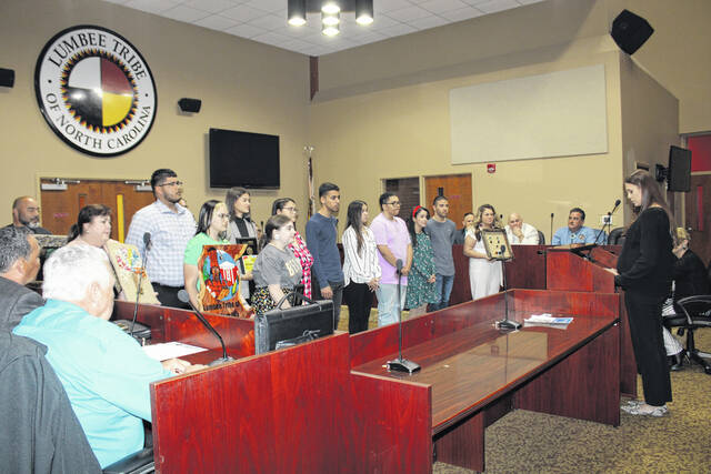 <p>Members of the Purnell Swett Beta Club were recognized Thursday during a meeting of the Lumbee Tribal Council.</p>
                                 <p>Tomeka Sinclair | The Robesonian</p>