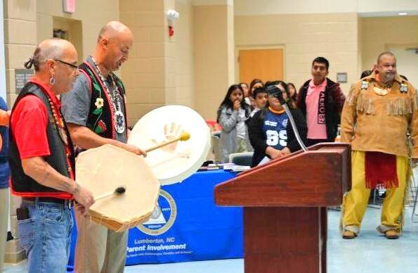 
			
				                                Students and families attending the Fall into S.T.E.A.M. Family Engagement Night held recently by the Public Schools of Robeson County listened to an honor song performed by Lumbee Tribe Culture Team Members John Oxendine and Terry White.
                                 Photos courtesy PSRC

			
		