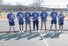 
			
				                                Purnell Swett’s John Broussard, pictured at left in this team photo, played on the Rams’ boys tennis team this spring, just over one year removed from a heart transplant.
                                 Contributed photo | Jeremy Sampson

			
		